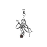 Sterling Silver Octopus Pendant with Round Gemstone by DiveSilver TP2633 - DiveSilver Jewelry